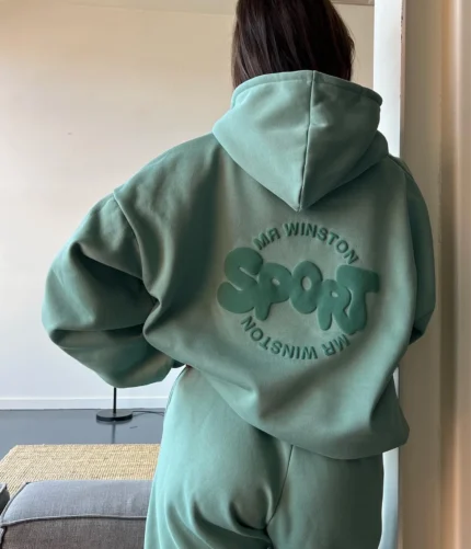 Mr Winston Deep Sage Puff Hoodie Sweat